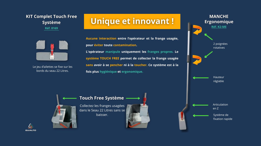 Le manche ergonomique et le touch free système rendent le lavage des sols plus facile...