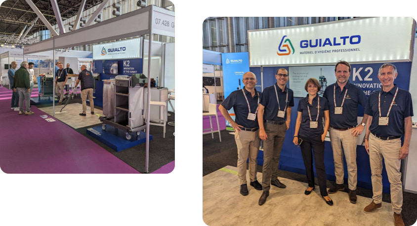 L'équipe Guialto prend la pose devant le stand Guialto au salon Europropre 2024